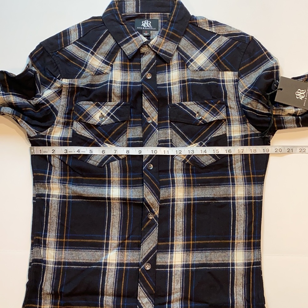 Rock & Republic Small Plaid Flannel Shirt Roll Cuff New D5 - Picture 8 of 10